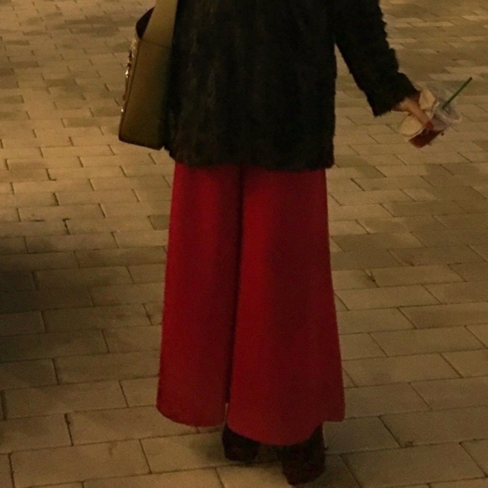 𝅺zara red wide leg red pants small Valentine’s Day pants